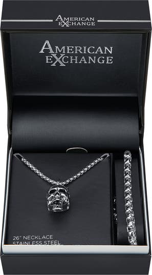 Ожерелье и браслет с подвеской в виде черепа American Exchange