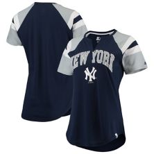 Женская футболка Starter темно-синяя/серая New York Yankees Game On Notch Neck Raglan Starter