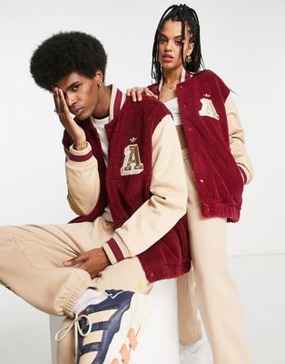 Унисекс куртка в стиле варсити Preppy Varsity от adidas Originals в бордовом и бежевом цветах Adidas