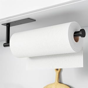 Paper Towel Holder - Self-Adhesive or Drilling, Matte Black Wall Mounted Rack - SUS304 Stainless Steel Kitchen Roll Holder Under Cabinet Niffgaff