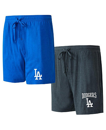 Мужские короткие спортивные шорты Los Angeles Dodgers, набор 2 шт., черный, синяя отделка Concepts Sport