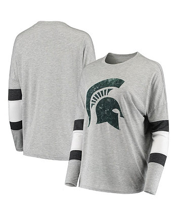 Women's Heathered Gray Michigan State Spartans Swell Stripe Long Sleeve T-shirt Camp David