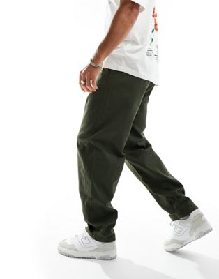 Твиловые брюки цвета хаки с бочкообразным кроем Selected Homme Selected