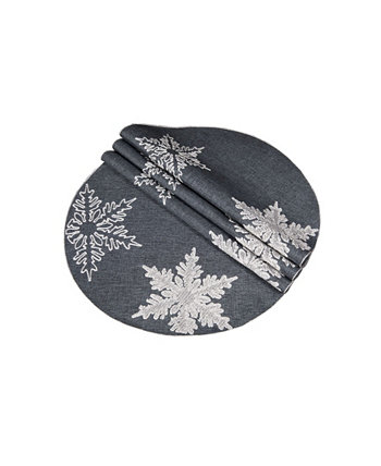 Рождественские круглые салфетки Glisten с вышивкой снежинки, круглые, 16 дюймов, набор из 4 Xia Home Fashions