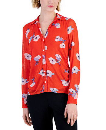 Женская сетчатая рубашка с цветочным принтом, созданная для Macy's Bar III