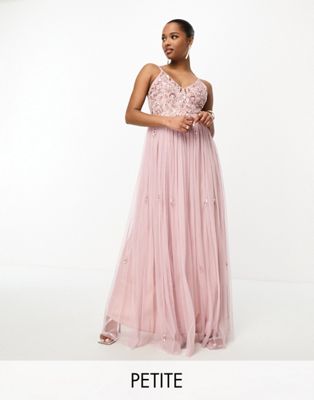 Платье макси 2-в-1 Beauut Petite Bridesmaid с декорированным топом и тюлевой юбкой матово-розового цвета Beauut