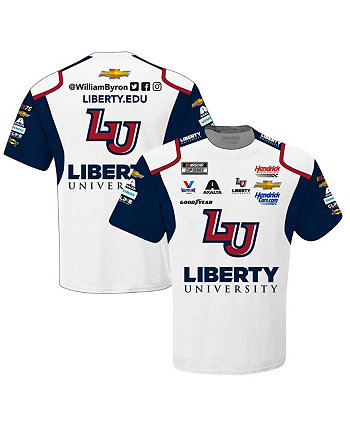 Мужская белая сублимированная форменная футболка William Byron Liberty University Hendrick Motorsports Team Collection