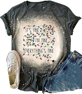 Women Christmas I Am Fine Everything is Fine T-Shirt Casual Short Sleeve Graphic Print Tee Shirts Tops SECETKET