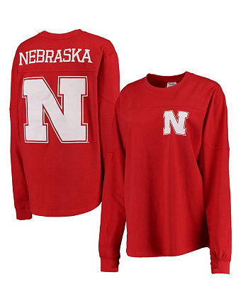 Женская футболка Scarlet Nebraska Huskers The Big Shirt большого размера с длинным рукавом Pressbox