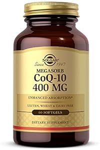 Solgar Megasorb CoQ-10 400 mg, 60 Softgels - Supports Heart & Brain Function - Coenzyme Q10 Supplement - Enhanced Absorption - Gluten Free, Dairy Free - 60 Servings Solgar