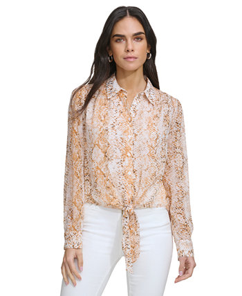 Женская блузка с завышенной и низкой талией с принтом и завязками на талии Calvin Klein
