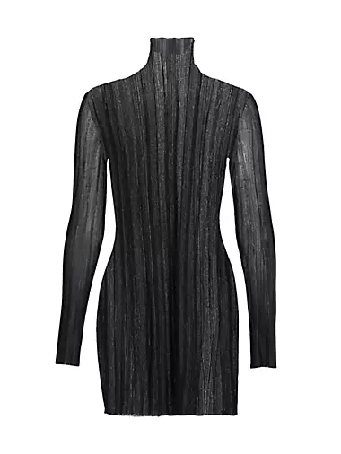 Sheer Plissé Turtleneck Sweater Rosetta Getty