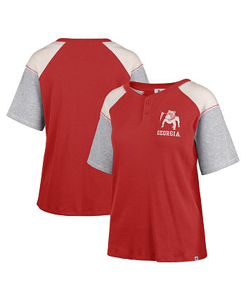 Women's Red Georgia Bulldogs Underline Harvey Colorblock Raglan Henley T-shirt '47 Brand