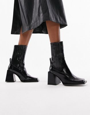 Черные кожаные ботинки челси премиум-класса на квадратном каблуке Topshop Polly TOPSHOP