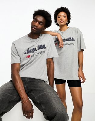 Универсальная хлопковая футболка New Balance NB Place Like Home в серо-бурой и темно-синей цветовой гамме - Эксклюзив для ASOS New Balance