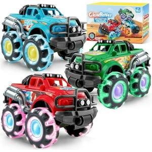 SYNCFUN 3PCS Monster Friction-Powered Truck Toy, Friction Powered Toy Truck with Flashing LED Wheel, Best Birthday Gift for Boys Girls SYNCFUN