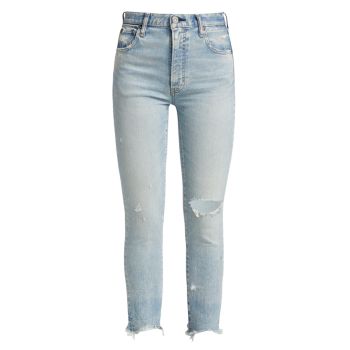 Эластичные укороченные джинсы скинни Verna с высокой посадкой и эффектом потертости Moussy Vintage