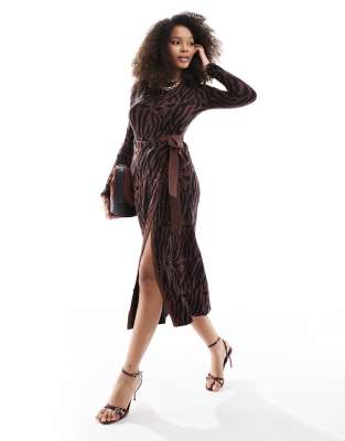 Style Cheat knit wrap midi dress in black and brown animal print Style Cheat