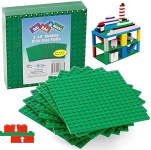 SCS Direct Brick Building Blocks Blue Stackable Baseplates - 5"x5"(10pcs) Dual Sided Build Multi-Levels -Compatible & Tight fit with All Major Brands, Large& Small, Great for Activity Table, Gift SCS Direct