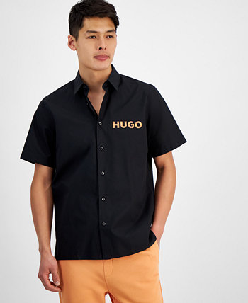 Мужская рубашка свободного кроя на пуговицах с логотипом, созданная для Macy's HUGO BOSS