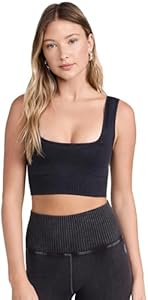 Free People Women's Square Neck Good Karma Bra, Black, M-L Free People