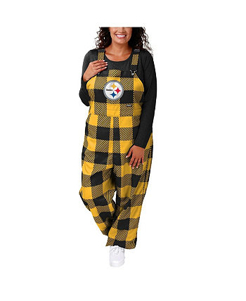 Женский черный комбинезон в клетку с большим логотипом Pittsburgh Steelers FOCO