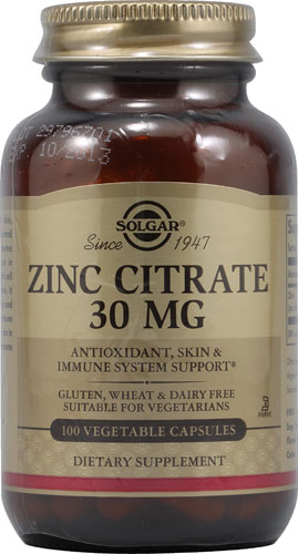 Цинк Цитрат - 30 мг - 100 растительных капсул - Solgar Solgar