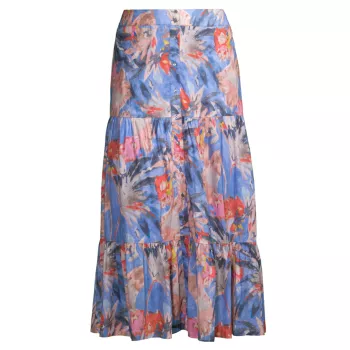 Dreamscape Printed Tiered Cotton Maxi Skirt NIC+ZOE