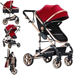 2 in 1 Baby Stroller with Bassinet Reversible Portable Standard Baby Stroller Convertible Pushchair Infant Buggy Baby Carriage Foldable High Landscape Pram for Toddler Newborn (2US588-BG 2 in 1) Suttonbebe