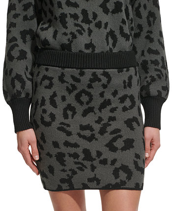 Женская мини-юбка-свитер без застежки с животным принтом DKNY