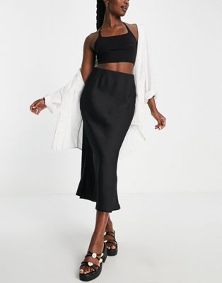 Черная атласная юбка миди с диагональным узором New Look New Look