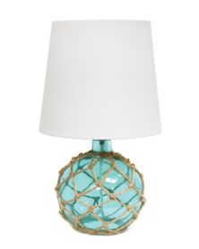 Элегантный дизайн Buoy Rope Морская сетчатая прибрежная океанская стеклянная настольная лампа с абажуром из белой ткани, цвет морской волны Elegant Designs