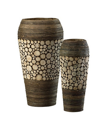 Продолговатые вазы с деревянными ломтиками, набор из 2 шт. Cyan Design