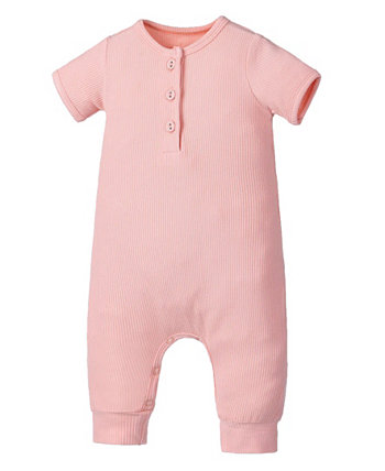 Baby Girls Rayon from Bamboo Ribbed Henley Romper Earth Baby Outfitters