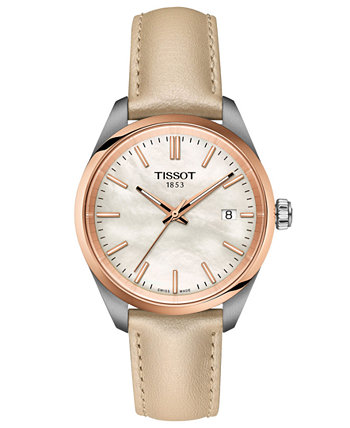 Часы унисекс Swiss PR 100 с кремовым кожаным ремешком, 34 мм Tissot