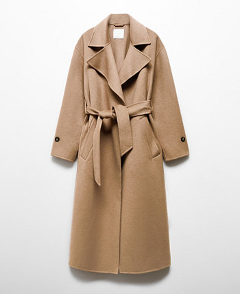 Женское шерстяное пальто с поясом MANGO