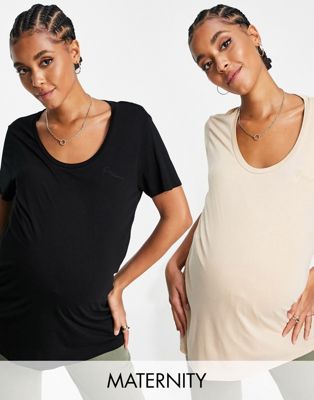 Набор из 2 многослойных футболок для кормящих матерей River Island Maternity овсяно-черного цвета River Island Maternity