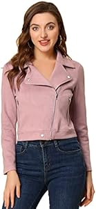 Allegra K Women's Short Soft Zip Up Faux Suede Biker Moto Jacket ALLEGRA K