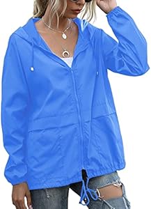 PESION Women's Waterproof Raincoat Lightweight Rain Jacket Hooded Windbreaker with Pocket for Outdoor PESION