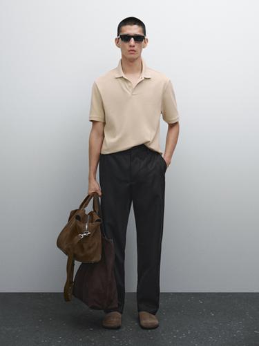 Micro textured piqué cotton polo shirt Massimo Dutti