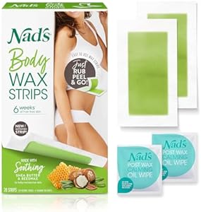 Nad's Body Wax Strips Hair Removal For Women All Skin Types, 20 Waxing Strips + 4 Calming Oil Wipes Nad's