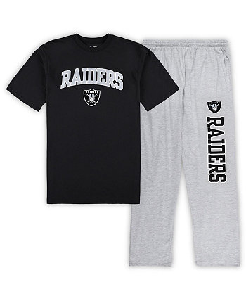 Мужской комплект для сна: черная, серо-хизеровая футболка Las Vegas Raiders Big and Tall и пижамные штаны Concepts Sport