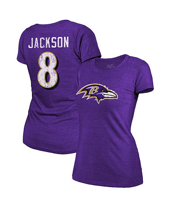 Женские нити Lamar Jackson Purple Baltimore Ravens Tri-Blend футболка с именем и номером Majestic