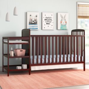 Glavbiku 3 in 1 Convertible Crib with Changer Combo for Toddler in Cherry Finish,41.7in H Glavbiku