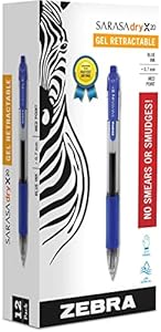 Zebra Pen Sarasa Dry X20 Retractable Gel Pen, Medium Point, 0.7mm, Black Ink, 2-Pack (Packaging May Vary) Zebra Pen