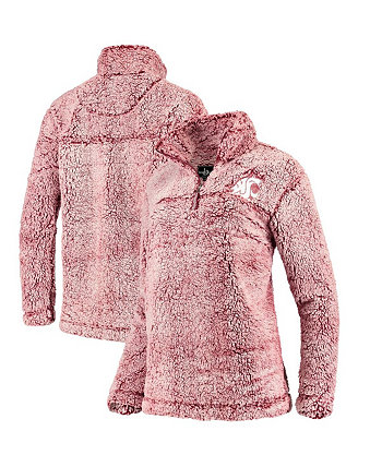 Women's Crimson Washington State Cougars Sherpa Super Soft Quarter Zip Pullover Jacket Boxercraft