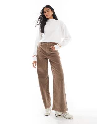 ONLY Hope high waist wide leg cord pants in brown  Only