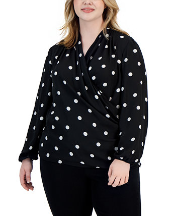 Плюс размер Блуза с драпировкой и искусственным запахом с длинными рукавами Anne Klein