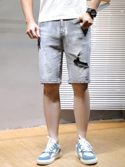 Разрезы Контрастный цвет Мужские джинсовые шорты SHEIN