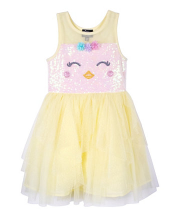 Toddler Girls Sequin Illusion Chick Face Tutu with Glitter Ruffle Cascade Skirt Dress Pink & Violet